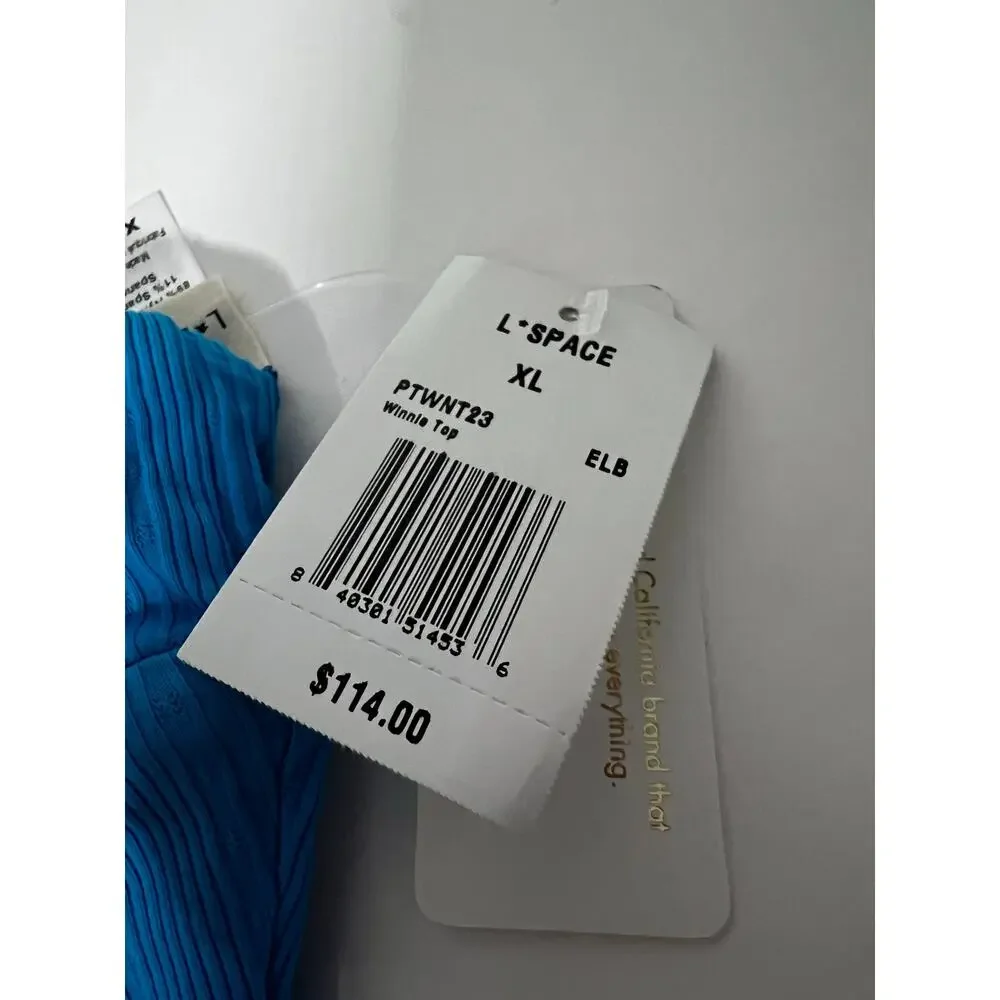 NWT L*Space Women's Ribbed Pointelle Winnie Bikini Swim Top Electric Blue SZ XL